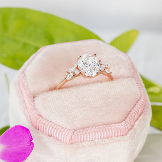 Blythe oval cut diamond cluster moissanite engagement  rings