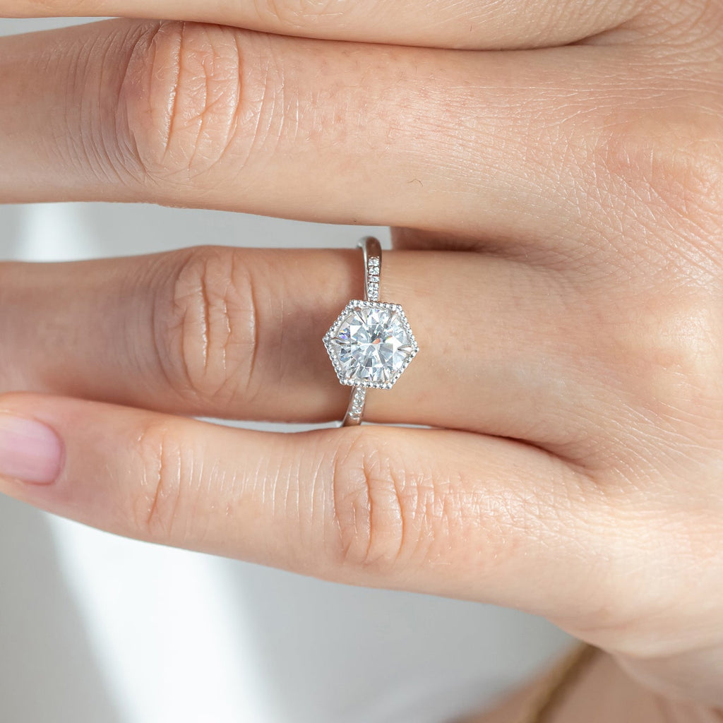 1.20 CT Round Cut Hexagon Style Moissanite Solitaire Engagement Ring