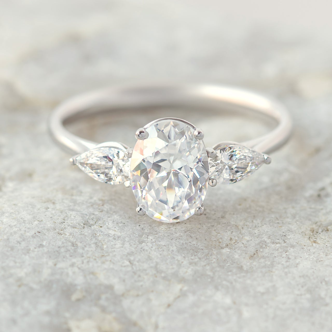1.33 CT Oval Cut Three Stone Moissanite Engagement Ring