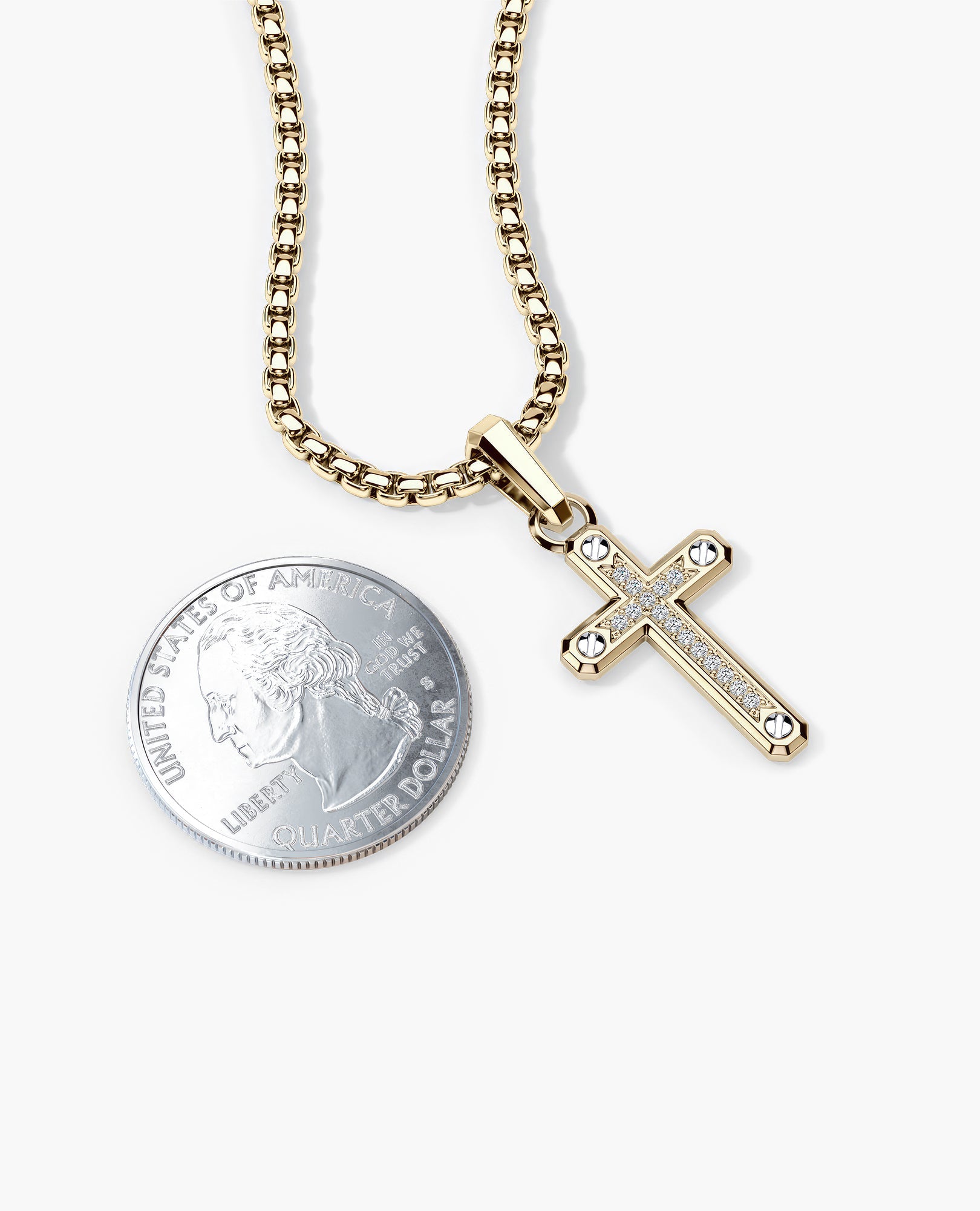 CROSS Two-Tone Gold Pendant with 0.05ct Diamonds - 25mm