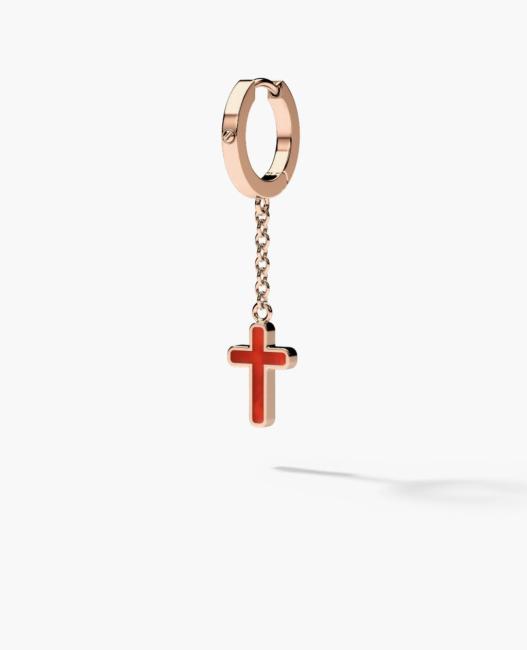 DANGLE CROSS Hoop Gold Earring on the chain with Carnelian
