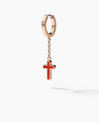 DANGLE CROSS Hoop Gold Earring on the chain with Carnelian