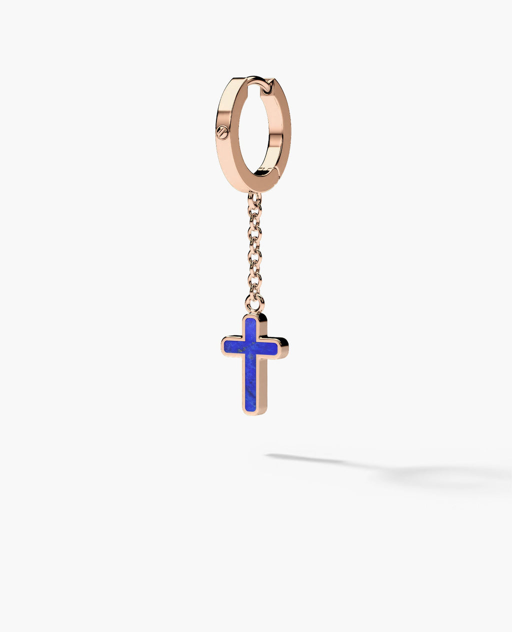 DANGLE CROSS Hoop Gold Earring on the chain with Lapis