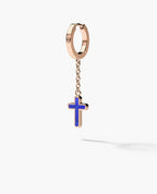DANGLE CROSS Hoop Gold Earring on the chain with Lapis