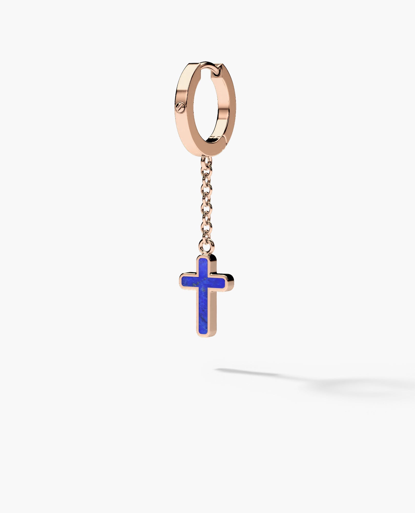 DANGLE CROSS Hoop Gold Earring on the chain with Lapis