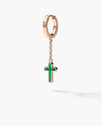 DANGLE CROSS Hoop Gold Earring on the chain with Malachite