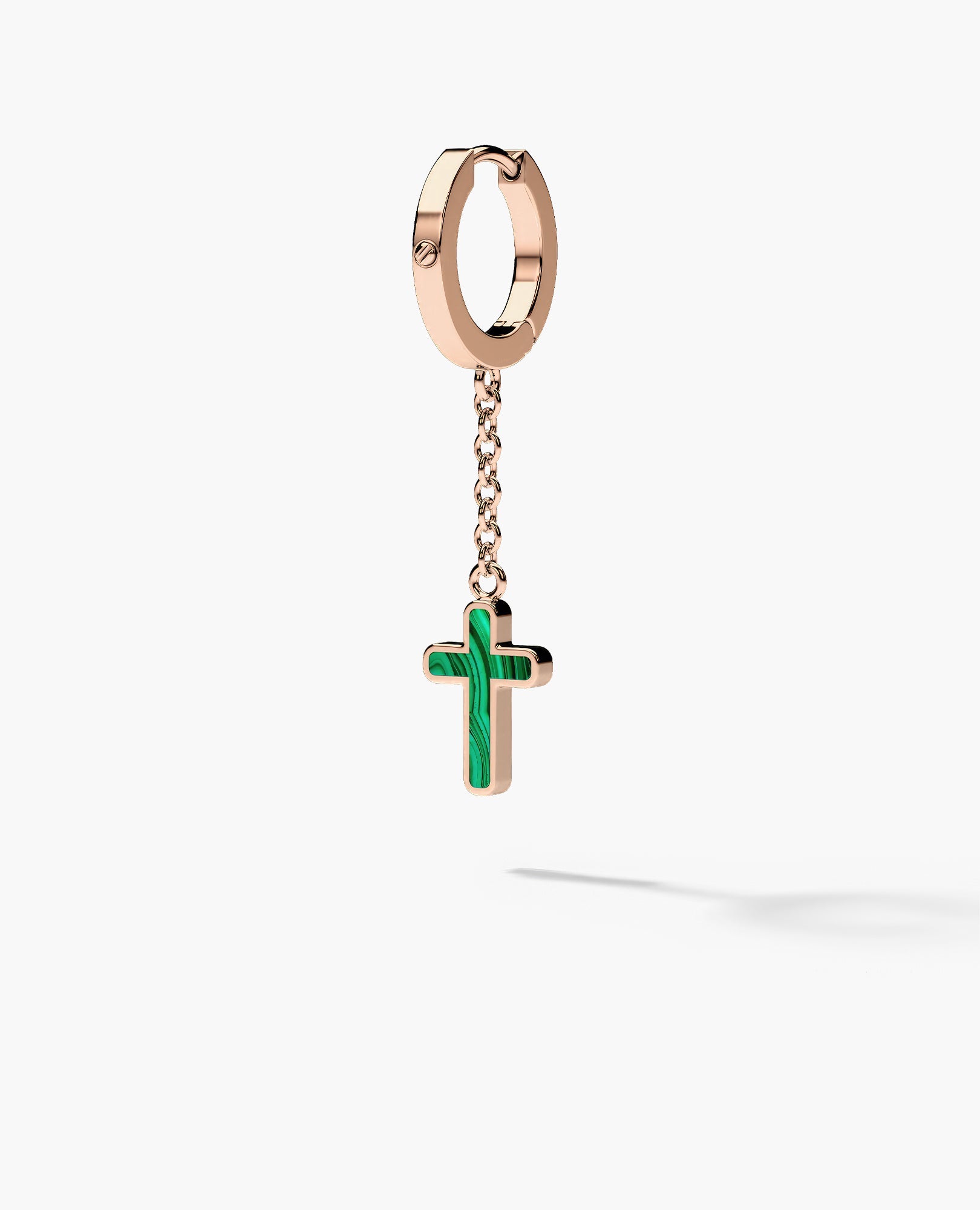 DANGLE CROSS Hoop Gold Earring on the chain with Malachite