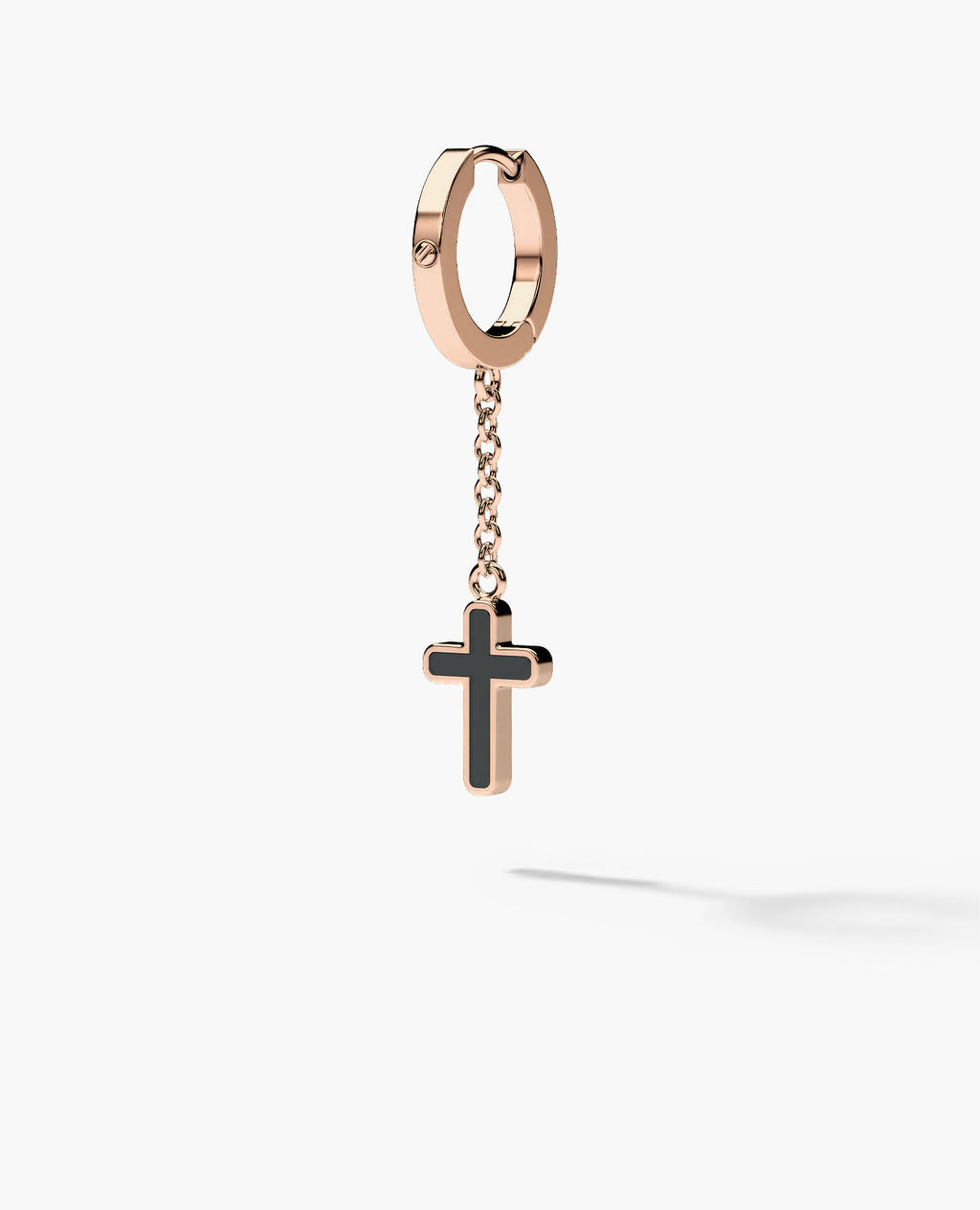 DANGLE CROSS Hoop Gold Earring on the chain with Black Onyx