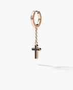DANGLE CROSS Hoop Gold Earring on the chain with Black Onyx