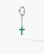 DANGLE CROSS Hoop Gold Earring on the chain with Malachite
