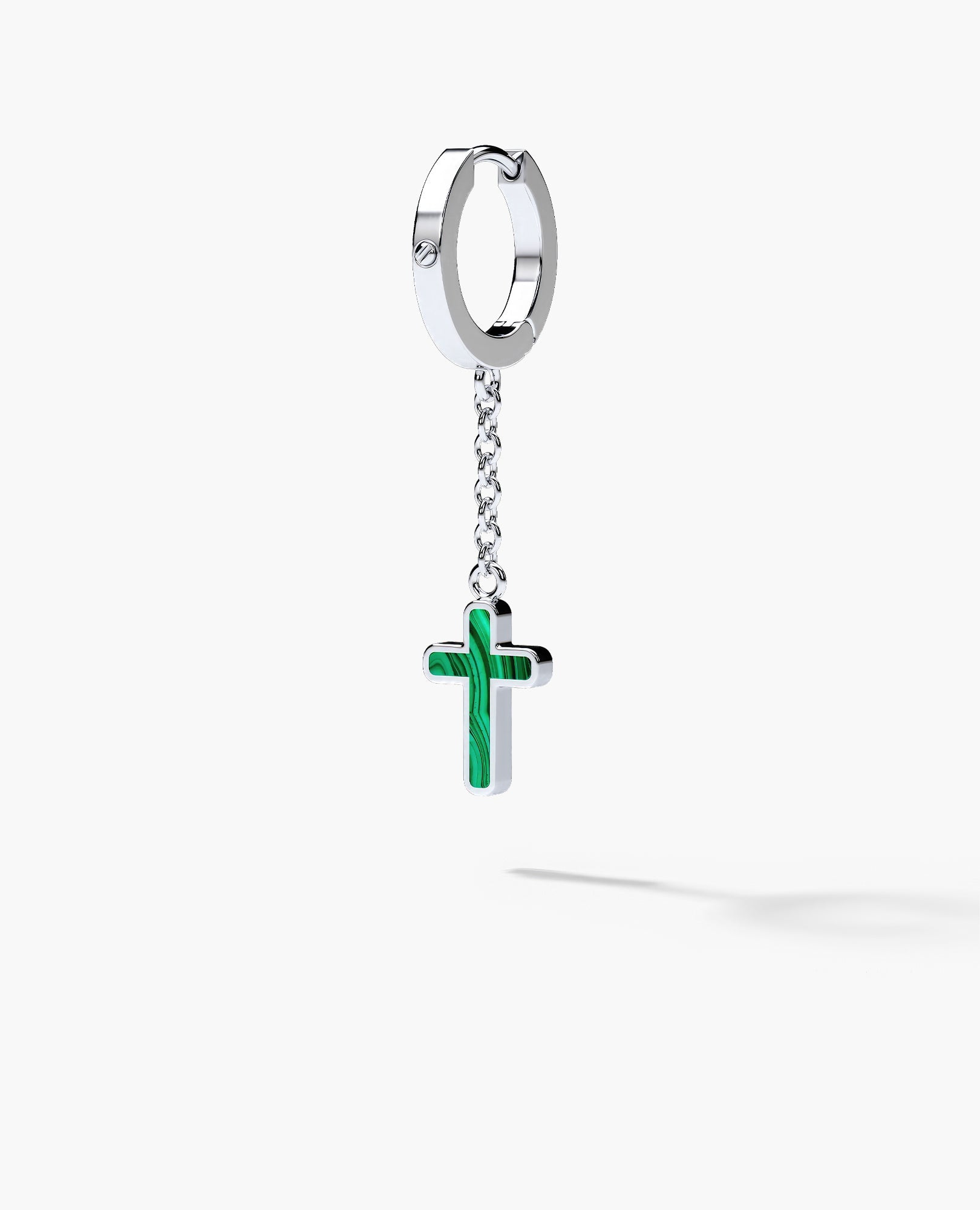 DANGLE CROSS Hoop Gold Earring on the chain with Malachite