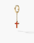 DANGLE CROSS Hoop Gold Earring on the chain with Carnelian