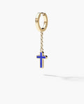 DANGLE CROSS Hoop Gold Earring on the chain with Lapis