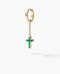 DANGLE CROSS Hoop Gold Earring on the chain with Malachite