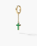DANGLE CROSS Hoop Gold Earring on the chain with Malachite