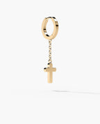 DANGLE CROSS Hoop Gold Earring on the chain with Black Onyx