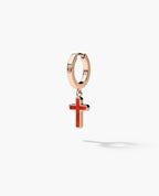 DANGLE CROSS Hoop Gold Earring with Carnelian