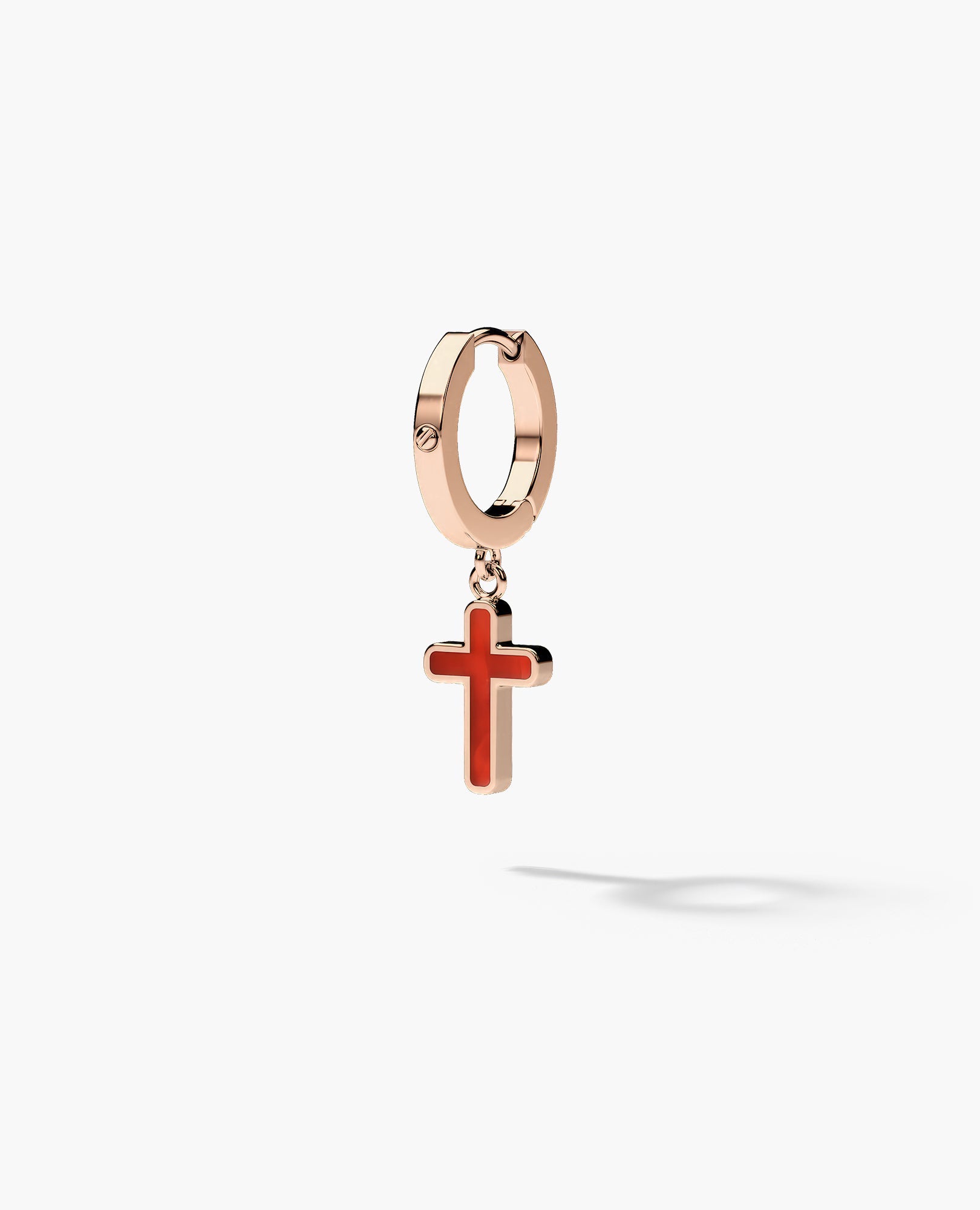 DANGLE CROSS Hoop Gold Earring with Carnelian