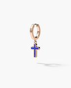 DANGLE CROSS Hoop Gold Earring with Lapis