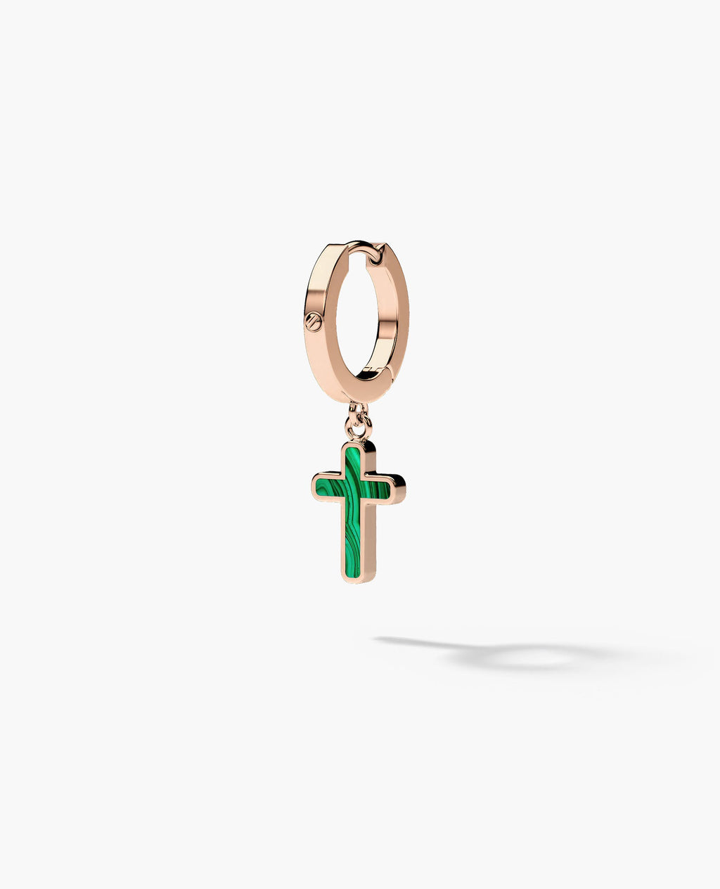DANGLE CROSS Hoop Gold Earring with Malachite