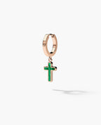 DANGLE CROSS Hoop Gold Earring with Malachite