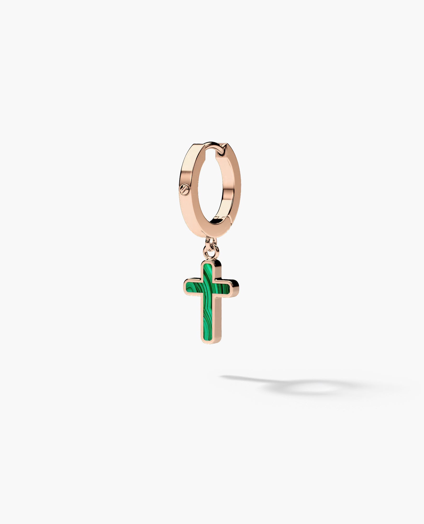 DANGLE CROSS Hoop Gold Earring with Malachite