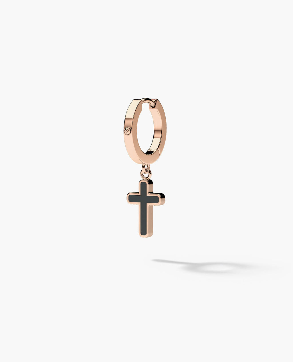 DANGLE CROSS Hoop Gold Earring with Black Onyx