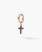 DANGLE CROSS Hoop Gold Earring with Black Onyx
