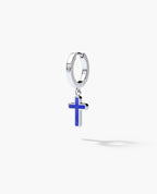 DANGLE CROSS Hoop Gold Earring with Lapis