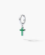 DANGLE CROSS Hoop Gold Earring with Malachite