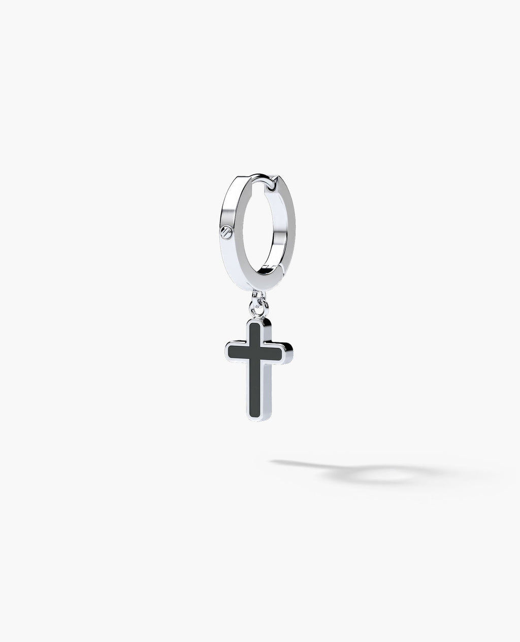 DANGLE CROSS Hoop Gold Earring with Black Onyx