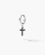 DANGLE CROSS Hoop Gold Earring with Black Onyx