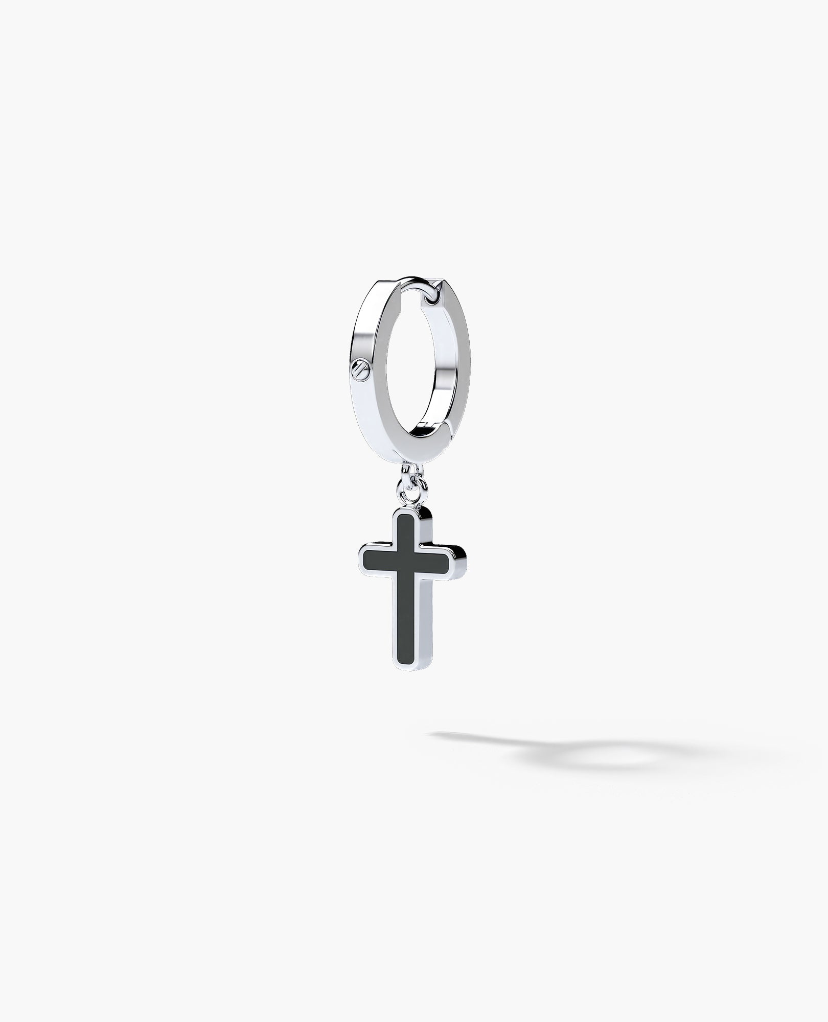 DANGLE CROSS Hoop Gold Earring with Black Onyx