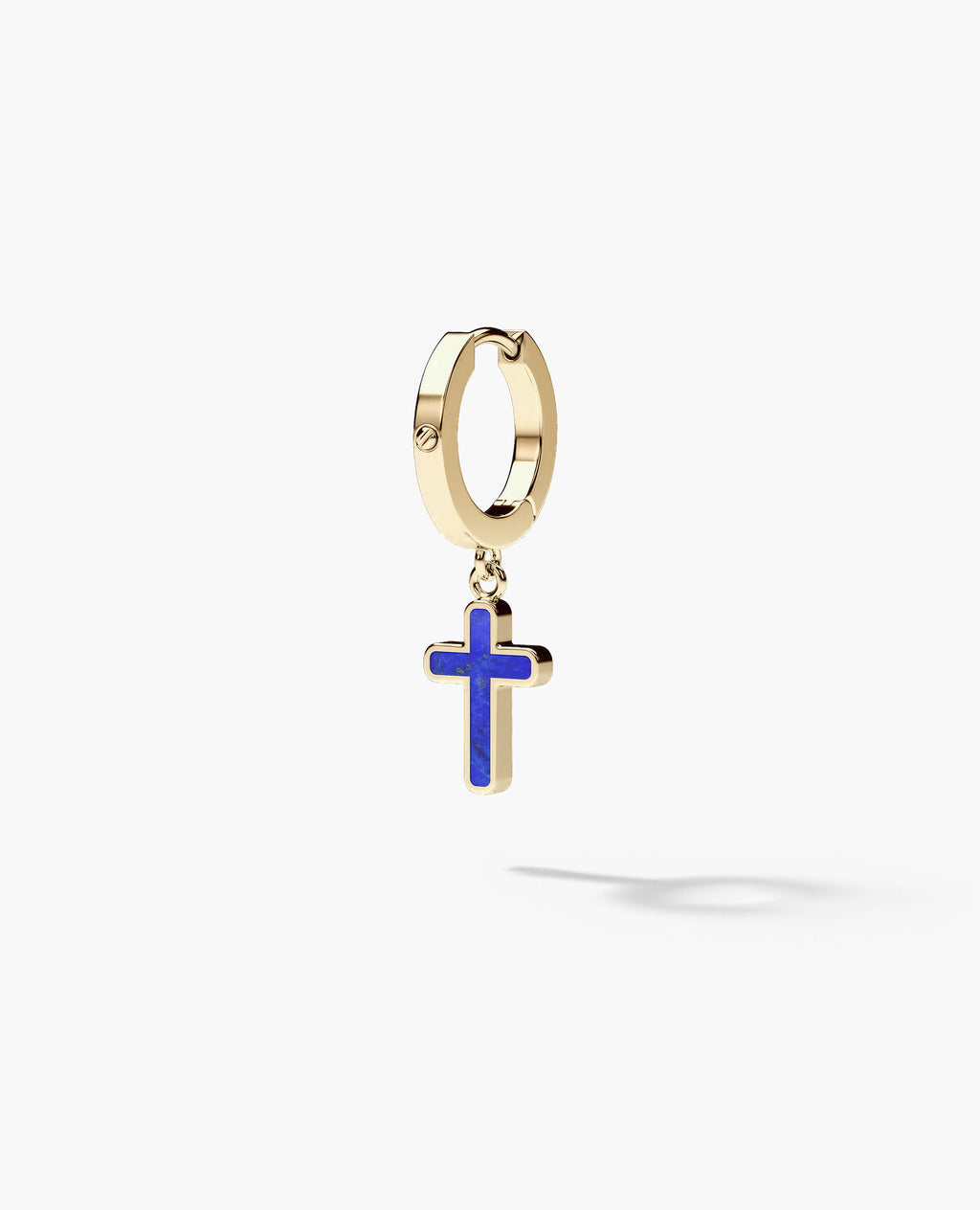 DANGLE CROSS Hoop Gold Earring with Lapis