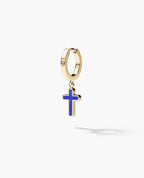DANGLE CROSS Hoop Gold Earring with Lapis