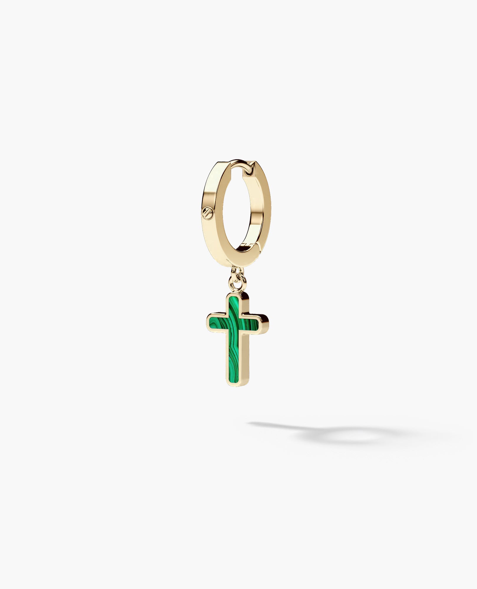 DANGLE CROSS Hoop Gold Earring with Malachite