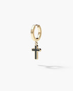 DANGLE CROSS Hoop Gold Earring with Black Onyx