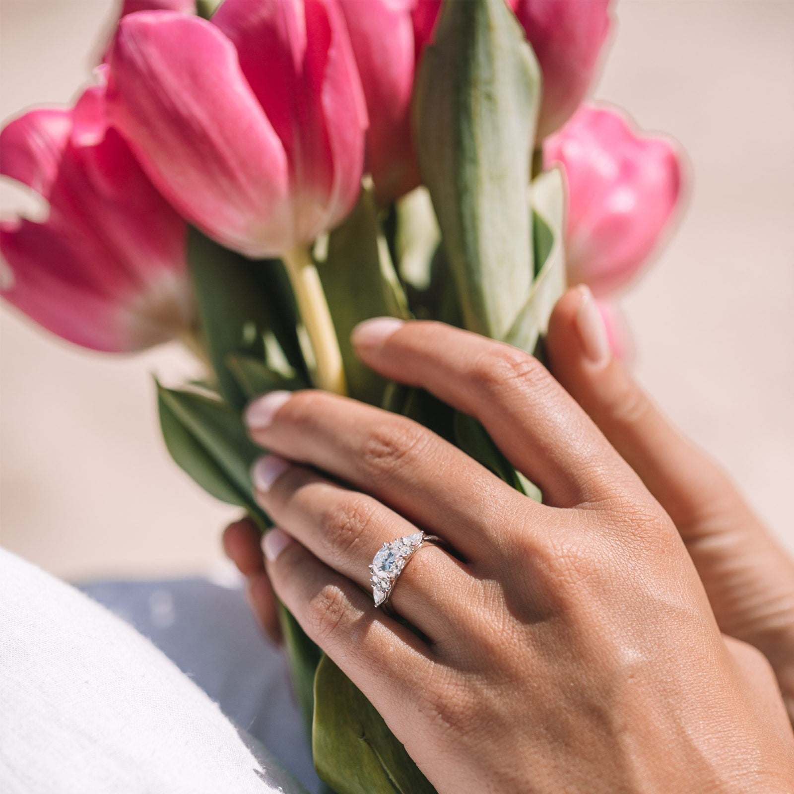 1.25CT Round Cut Cluster Moissanite Engagement Ring