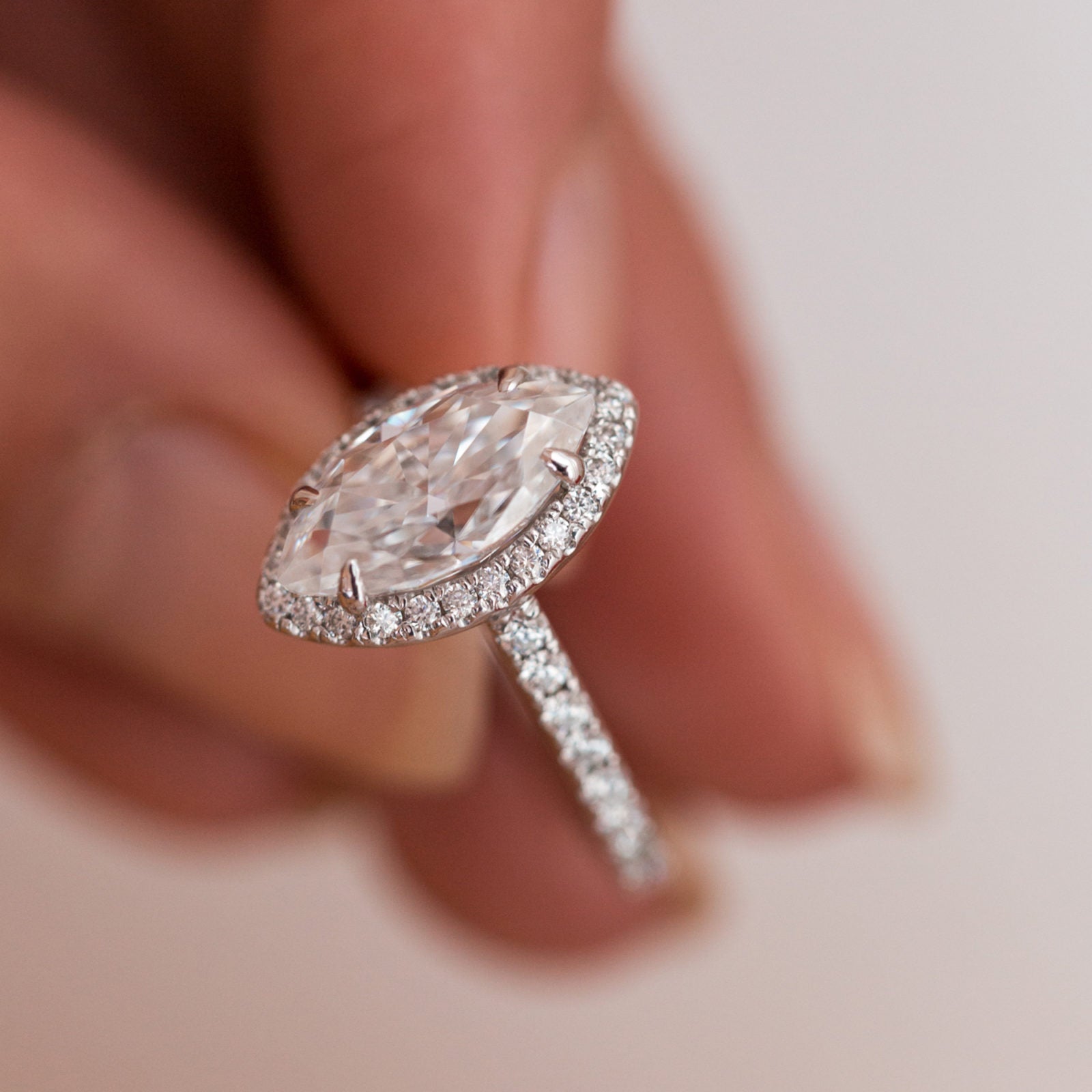 1.60 CT Marquise Cut Moissanite Halo Engagement Ring