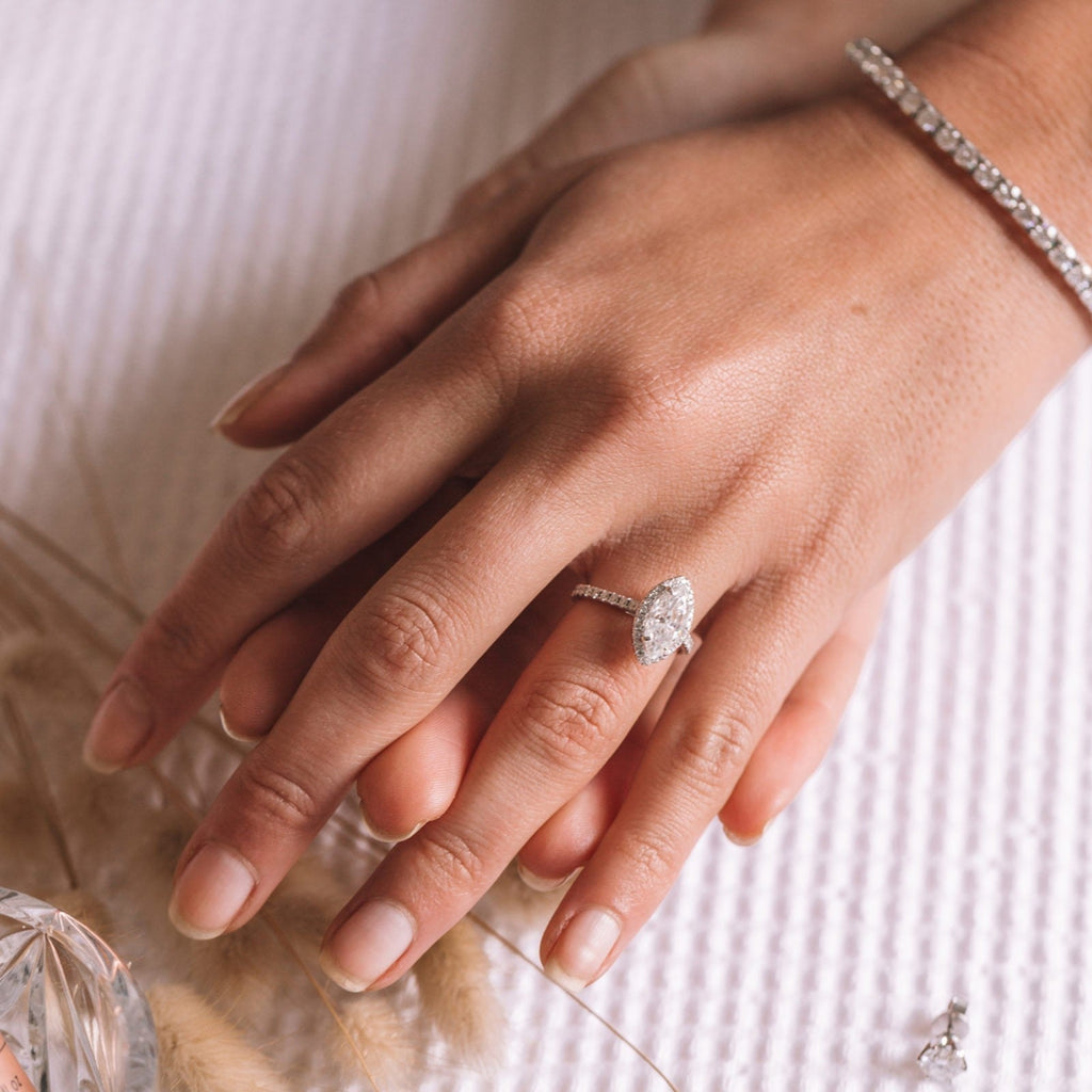 1.60 CT Marquise Cut Moissanite Halo Engagement Ring