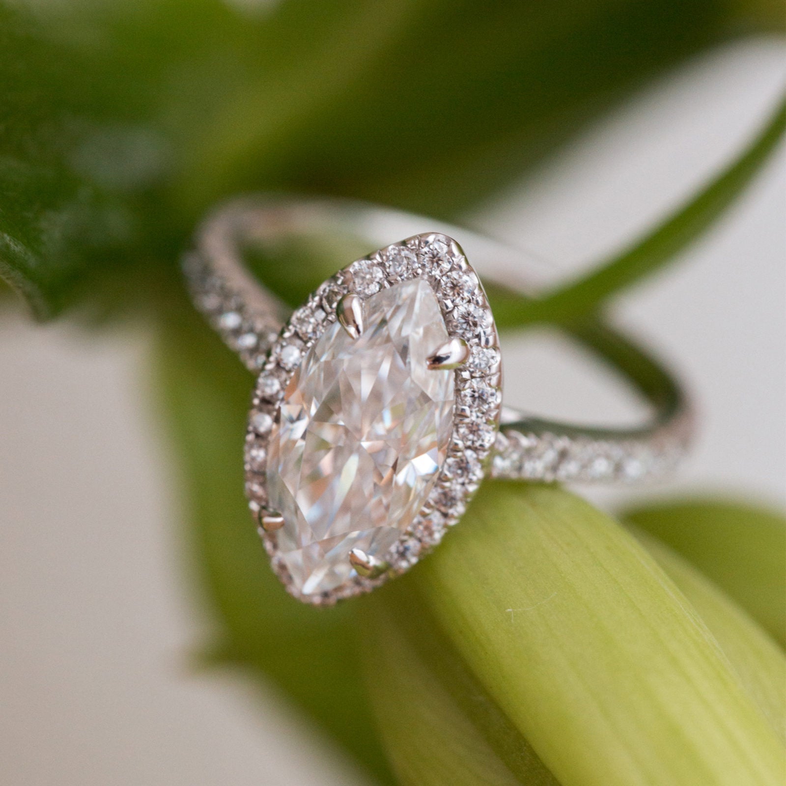 1.60 CT Marquise Cut Moissanite Halo Engagement Ring