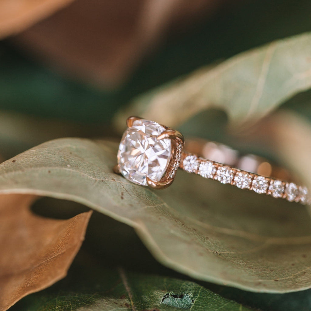 1.50 CT Cushion Cut Moissanite Hidden Halo Engagement Ring