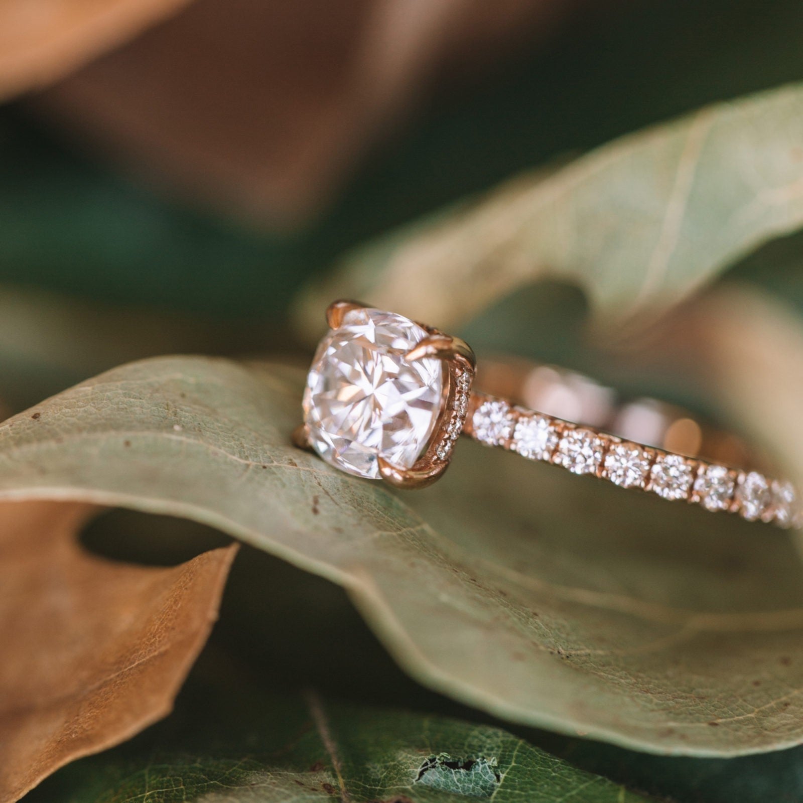 1.50 CT Cushion Cut Moissanite Hidden Halo Engagement Ring