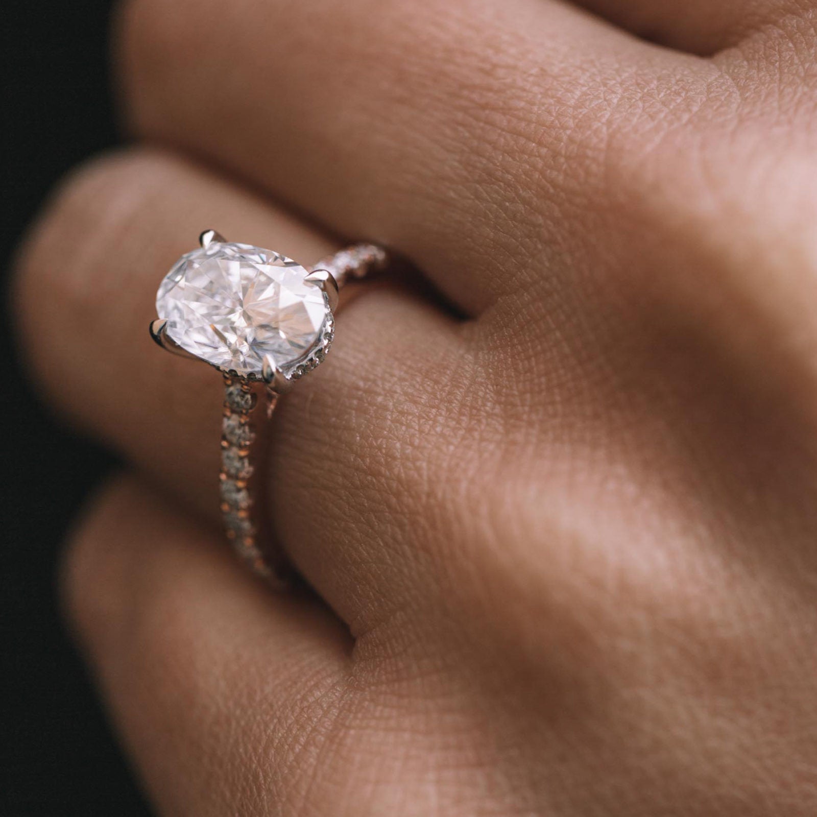 2.05 CT Oval Cut Moissanite Hidden Halo Pave Setting Engagement Ring