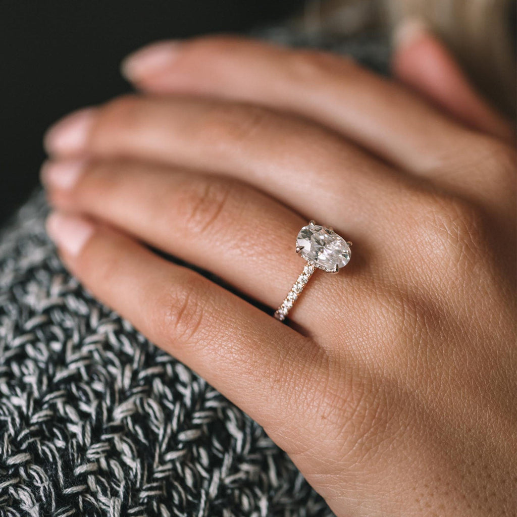2.05 CT Oval Cut Moissanite Hidden Halo Pave Setting Engagement Ring