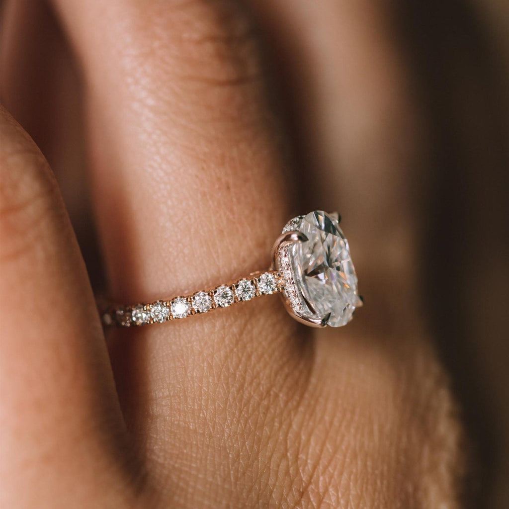 2.05 CT Oval Cut Moissanite Hidden Halo Pave Setting Engagement Ring