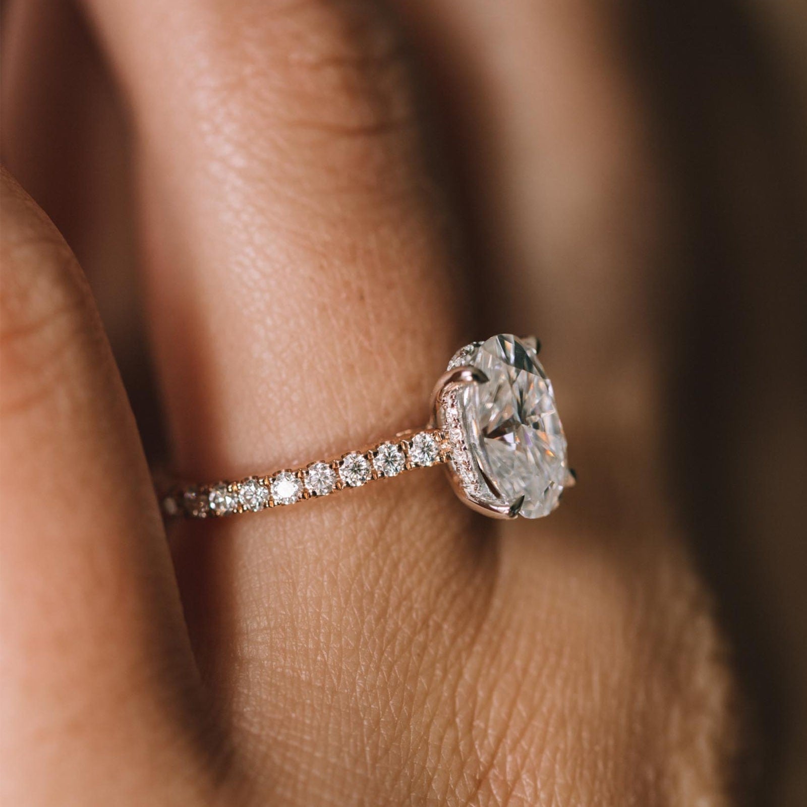 2.05 CT Oval Cut Moissanite Hidden Halo Pave Setting Engagement Ring