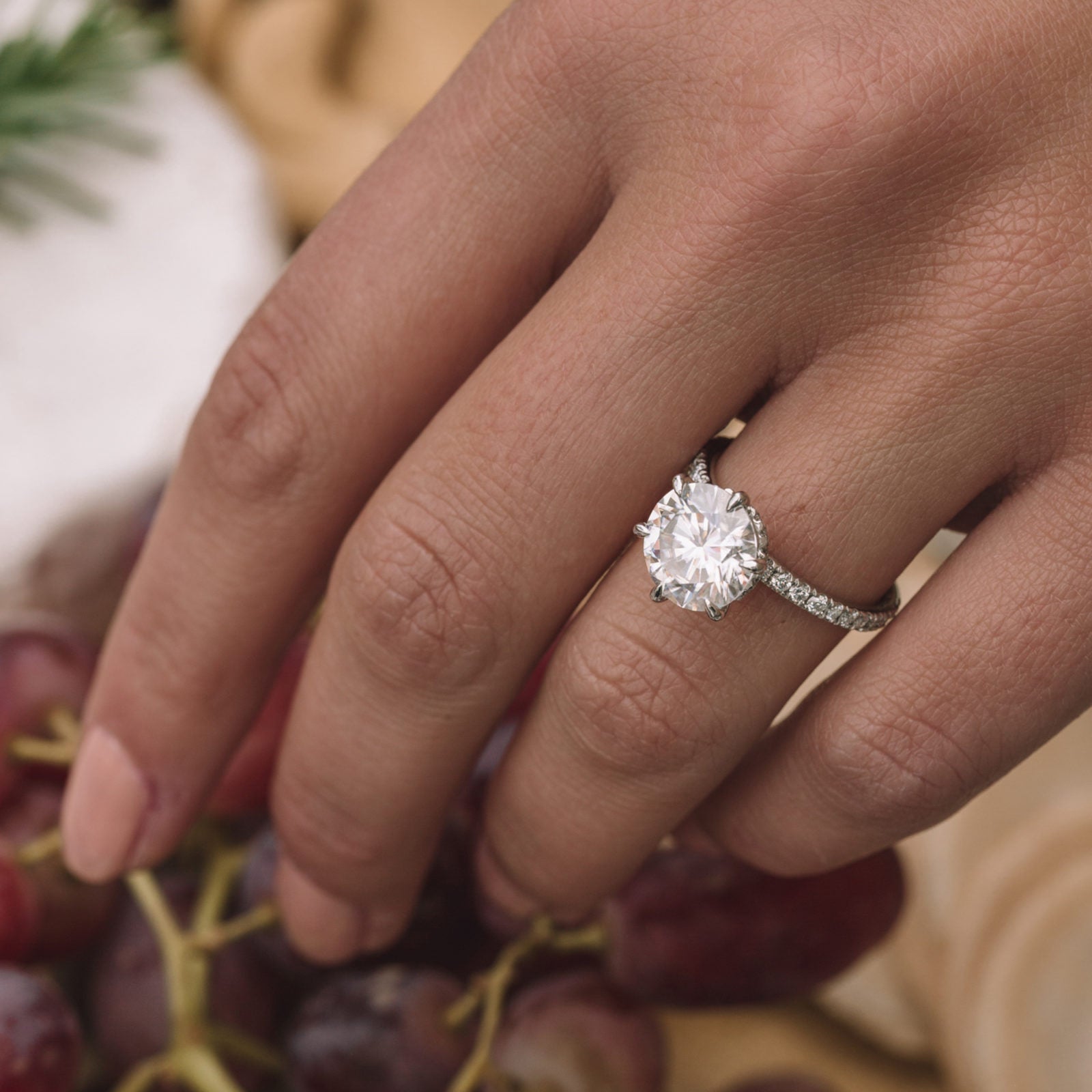3.20 CT Round Moissanite Hidden Halo Pave Setting Engagement Ring
