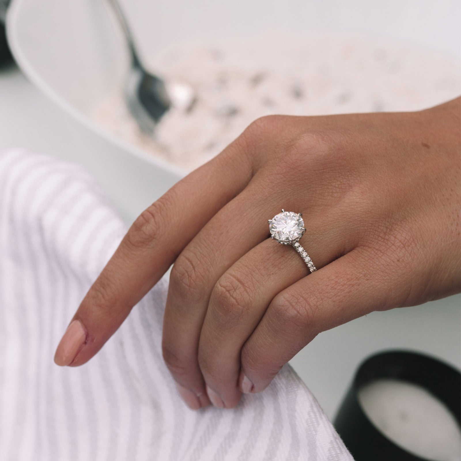 3.20 CT Round Moissanite Hidden Halo Pave Setting Engagement Ring