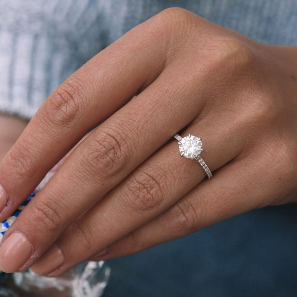 1.35 CT  Round Cut Pave Style Moissanite Engagement Ring